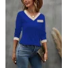 Kadın Uzun Kollu V Yakalı Cepli Viskon Iki Iplik Bluz
