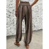 Kadın Yüksek Bel Etnik Desenli Geniş Dökümlü Bürümcük Pantolon