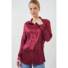 Kırışık Saten Gömlek 20316 - Bordo