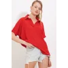 Kırmızı Oversize Polo Yaka Örme Bluz 0486