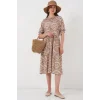 Kısa Kol Desenli Elbise 2553 - Bej