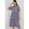 Kısa Kol Desenli Elbise 2553 - İndigo