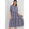 Kısa Kol Desenli Elbise 2553 - İndigo