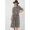 Kısa Kol Desenli Elbise 2553 - Siyah