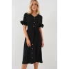 Kısa Kol Düğmeli Elbise 2555 - Siyah