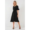 Kısa Kol Düğmeli Elbise 2555 - Siyah