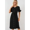 Kısa Kol Düğmeli Elbise 2555 - Siyah