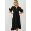 Kısa Kol Düğmeli Elbise 2555 - Siyah