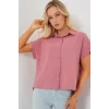 Oversize Kısa Kol Gömlek 20322 - Pembe