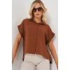 Oversize Kısa Kol Gömlek 20322 - Taba