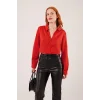 Saten Crop Model Kırmızı Gömlek