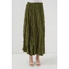 Uzun Kırışık Etek 8042 - Haki