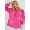 Uzun Kol Nakışlı Örme Bluz 951 - Pembe
