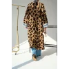 Uzun Leopar Hırka - Camel-Mavi