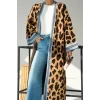Uzun Leopar Hırka - Camel-Mavi