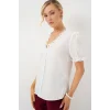 V Yaka Dantelli Bluz 956 - Beyaz