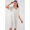 V Yaka Kısa Kol Elbise 2567 - Beyaz