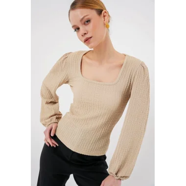 0442 Uzun Kollu Bluz - Bisküvi