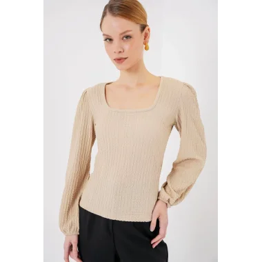 0442 Uzun Kollu Bluz - Bisküvi