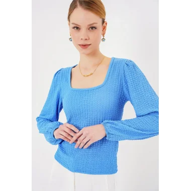 0442 Uzun Kollu Bluz - Saks