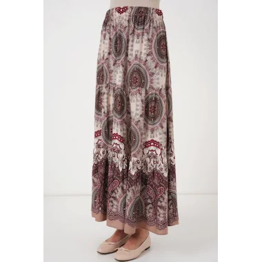 1898 Desenli Uzun Etek - Kahverengi
