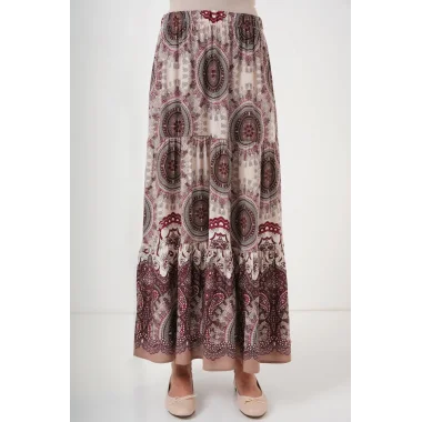 1898 Desenli Uzun Etek - Kahverengi