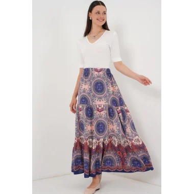 1898 Desenli Uzun Etek - Saks