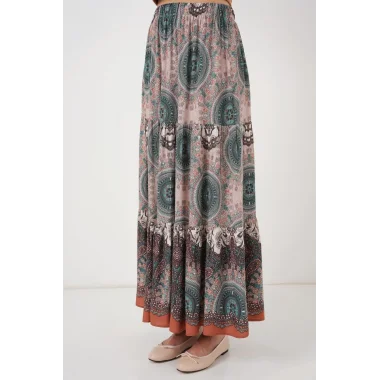 1898 Desenli Uzun Etek - Zümrüt Yeşili