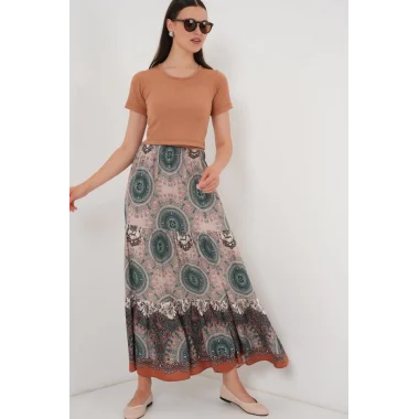 1898 Desenli Uzun Etek - Zümrüt Yeşili