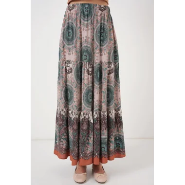 1898 Desenli Uzun Etek - Zümrüt Yeşili