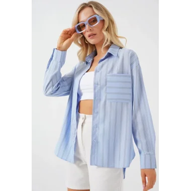 20143 Cepli Oversize Gömlek - Mavi
