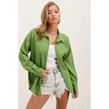 20153 Tek Cepli Oversize Gömlek - E.Yeşil
