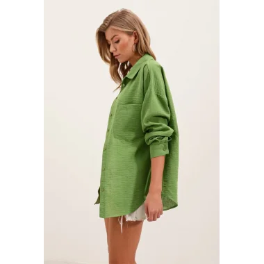20153 Tek Cepli Oversize Gömlek - E.Yeşil