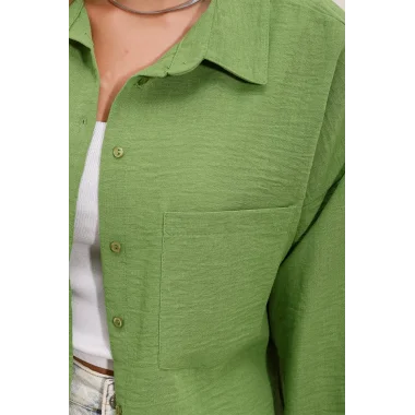 20153 Tek Cepli Oversize Gömlek - E.Yeşil