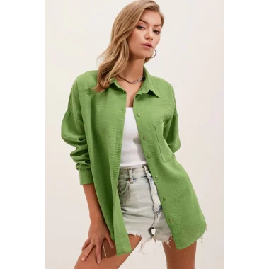 20153 Tek Cepli Oversize Gömlek - E.Yeşil