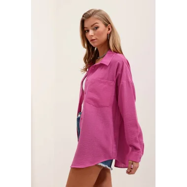 20153 Tek Cepli Oversize Gömlek - Fuşya