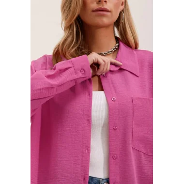 20153 Tek Cepli Oversize Gömlek - Fuşya
