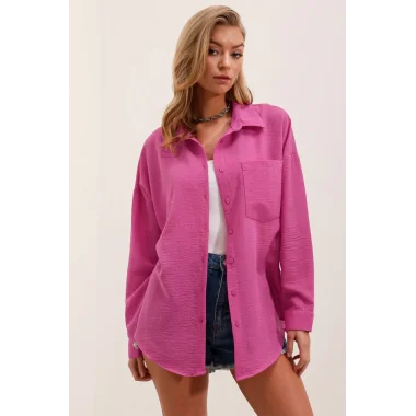 20153 Tek Cepli Oversize Gömlek - Fuşya