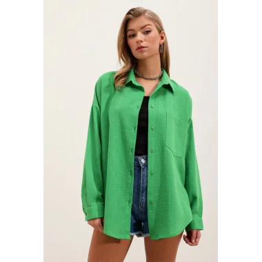 20153 Tek Cepli Oversize Gömlek - Yeşil