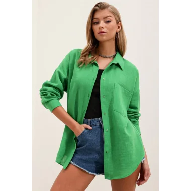 20153 Tek Cepli Oversize Gömlek - Yeşil