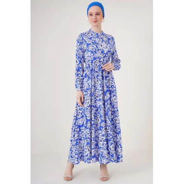 2144 Hakim Yaka Tesettür Elbise - Saks