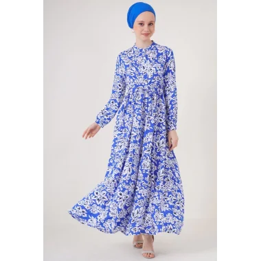 2144 Hakim Yaka Tesettür Elbise - Saks