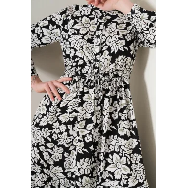 2144 Hakim Yaka Tesettür Elbise - Siyah