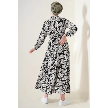 2144 Hakim Yaka Tesettür Elbise - Siyah