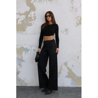 220 Gr Ni̇kol Yüksek Bel Arka Apolet Kemer Detayli Palazzo Pantolon