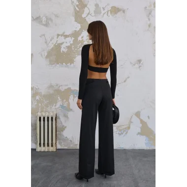 220 Gr Ni̇kol Yüksek Bel Arka Apolet Kemer Detayli Palazzo Pantolon