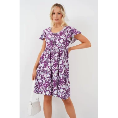 2352 V Yaka Kısa Elbise - Mor