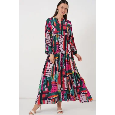 2423 Otantik Desenli Tesettür Elbise - ÇOK RENKLİ 2