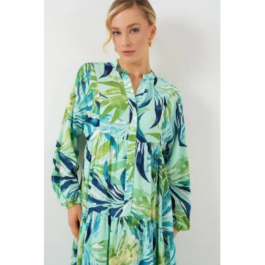 2423 Otantik Desenli Tesettür Elbise - E.Mint