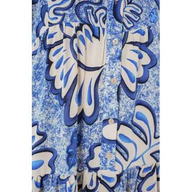 2423 Otantik Desenli Tesettür Elbise - Koyu Mavi